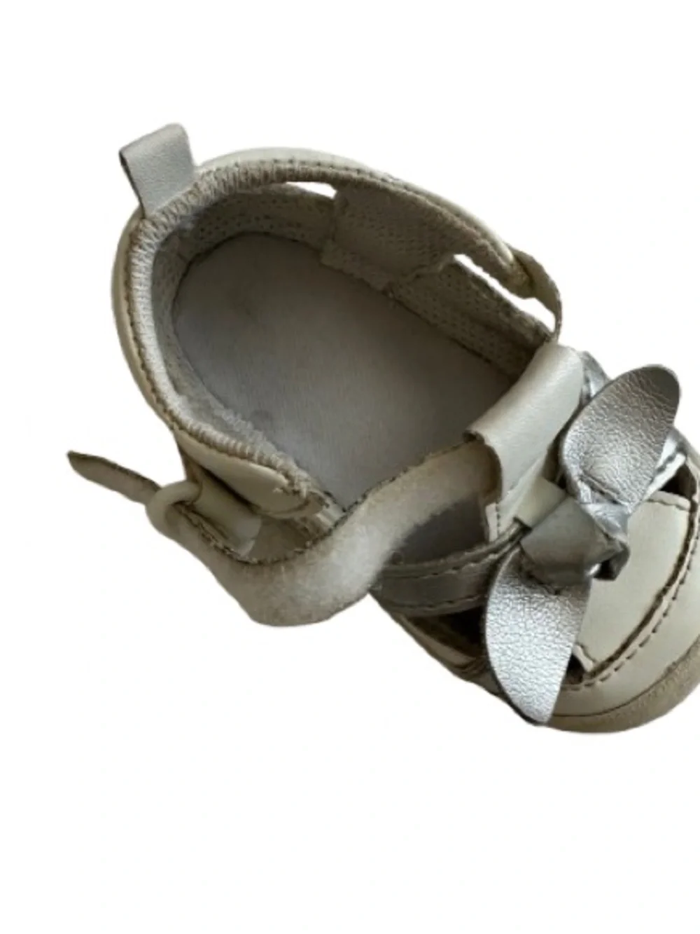 Stride Rite Baby Girl 4M White & Silver Bow Walker Sandals with Adjustable Strap